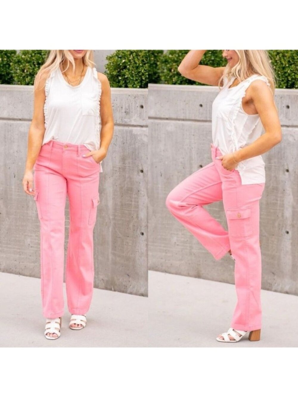 Judy Blue Womens Size 30 Pink Cargo Pants High-Rise Straight Leg Cotton Blend - Picture 4 of 9